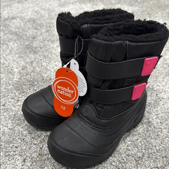 Wonder Nation Black Boots with Pink Straps - Picture 1 of 7